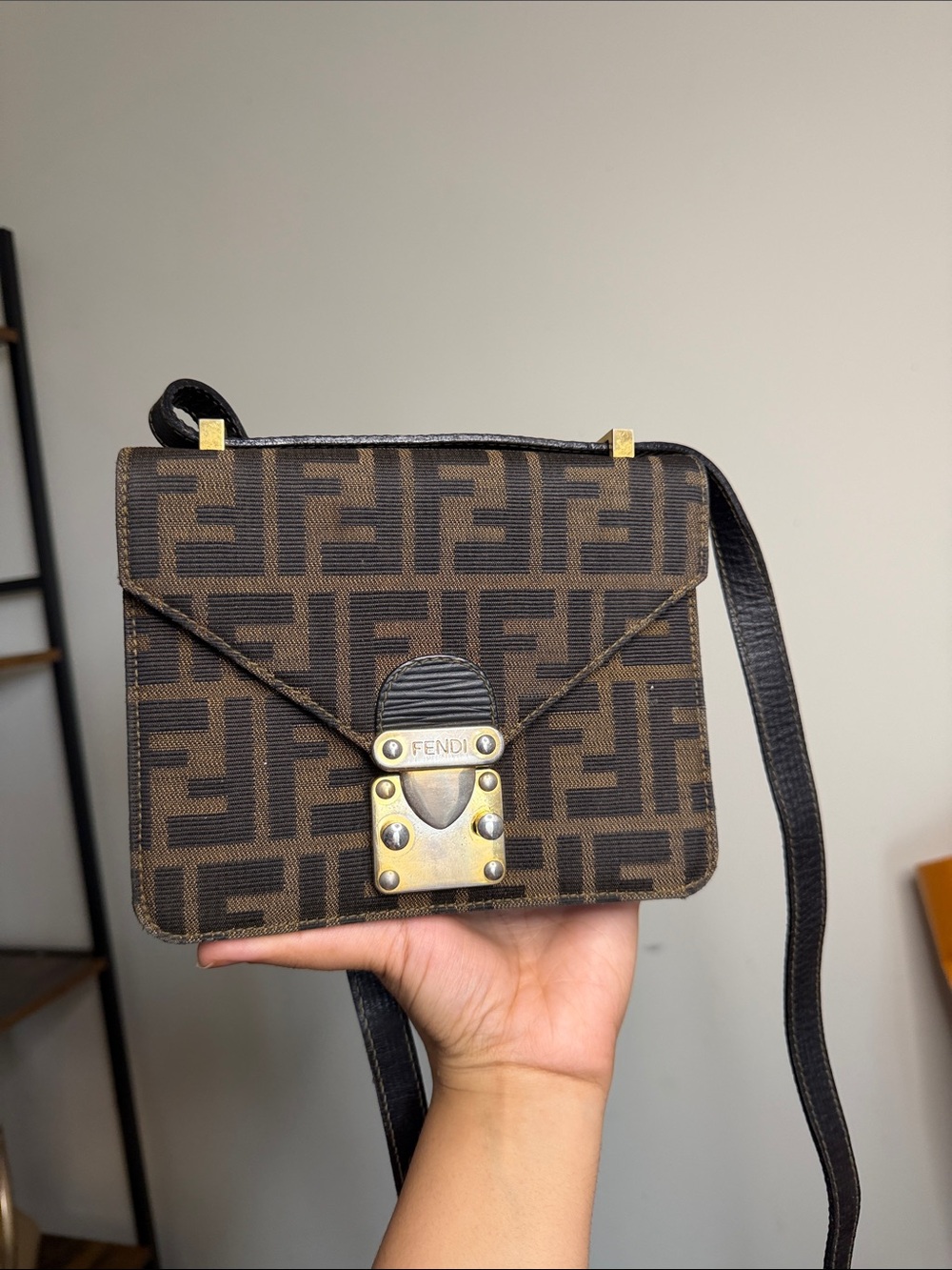 Authentic Fendi Brown and Black FF Monogram Crossbody Bag